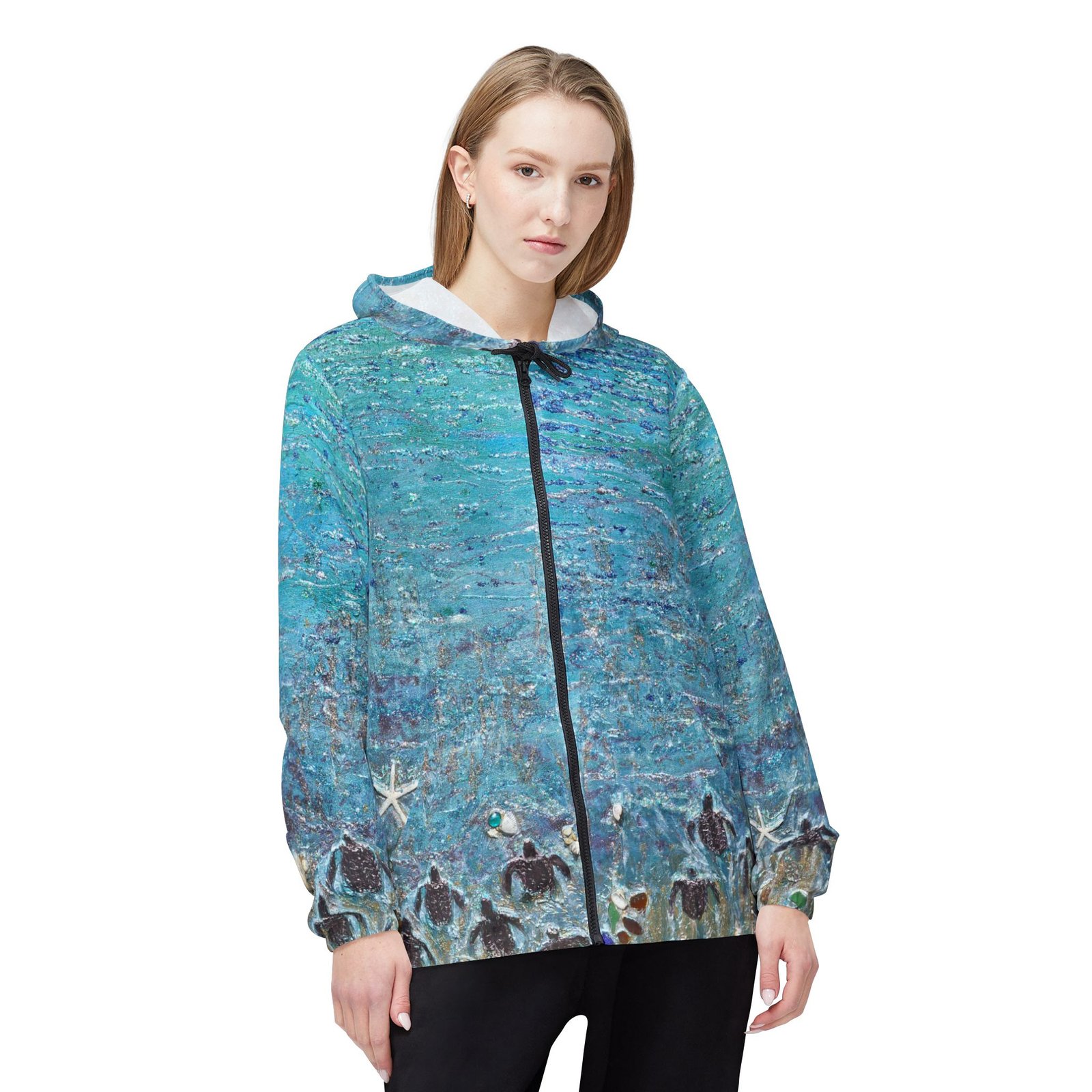 Sea Turtle Hatchlings Windbreaker Jacket — Port Aransas Wildlife Beach Design - Image 3