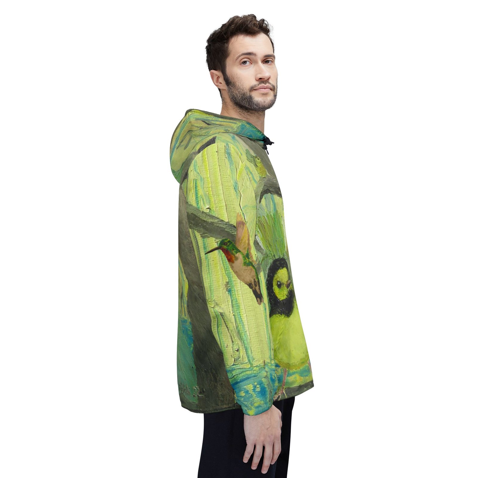 Port Aransas Wildlife Windbreaker Jacket - Hooded Warbler, Hummingbird, Monarch, Yellow-throated Warbler Inspired Art - Image 10