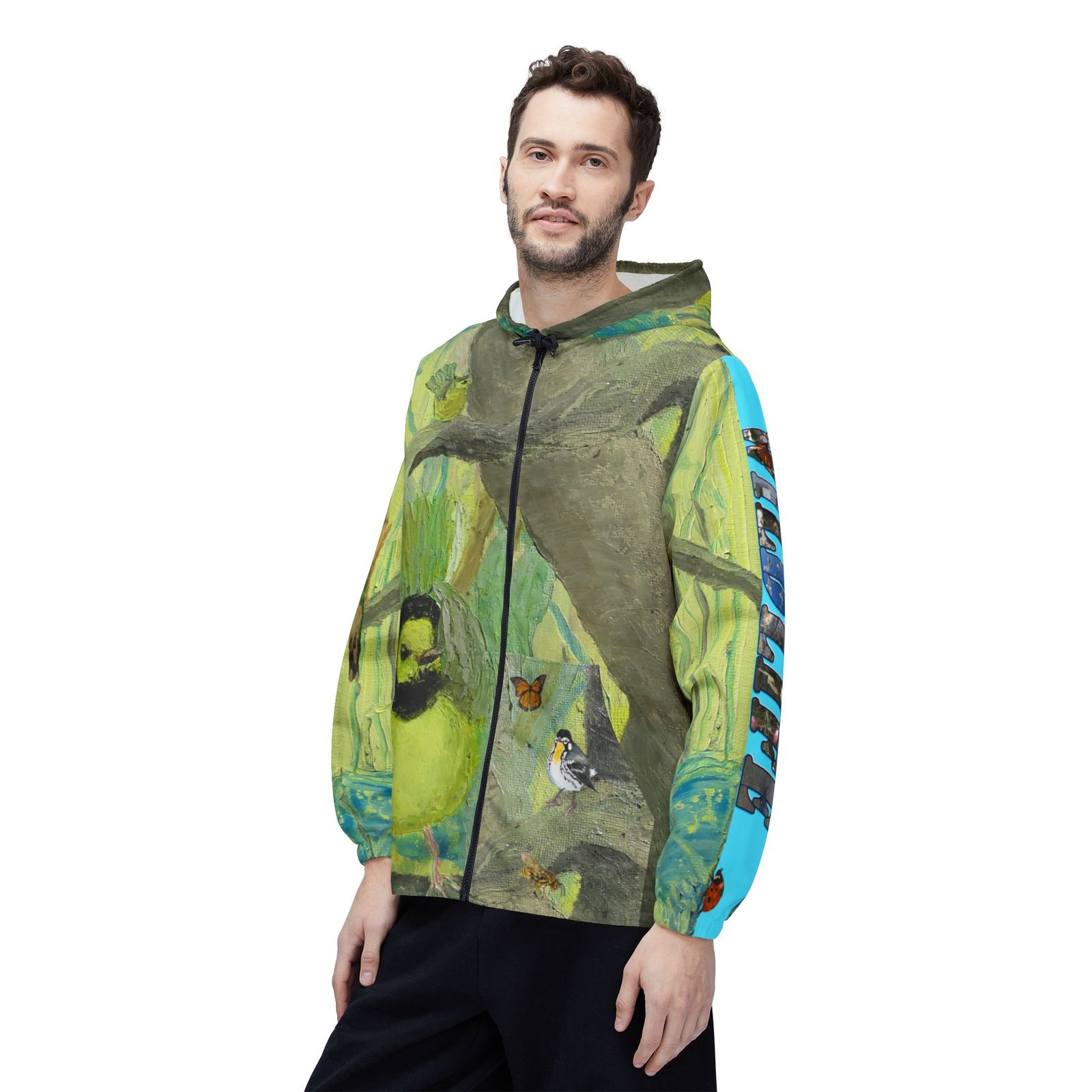 Port Aransas Wildlife Windbreaker Jacket - Hooded Warbler, Hummingbird, Monarch, Yellow-throated Warbler Inspired Art - Image 7