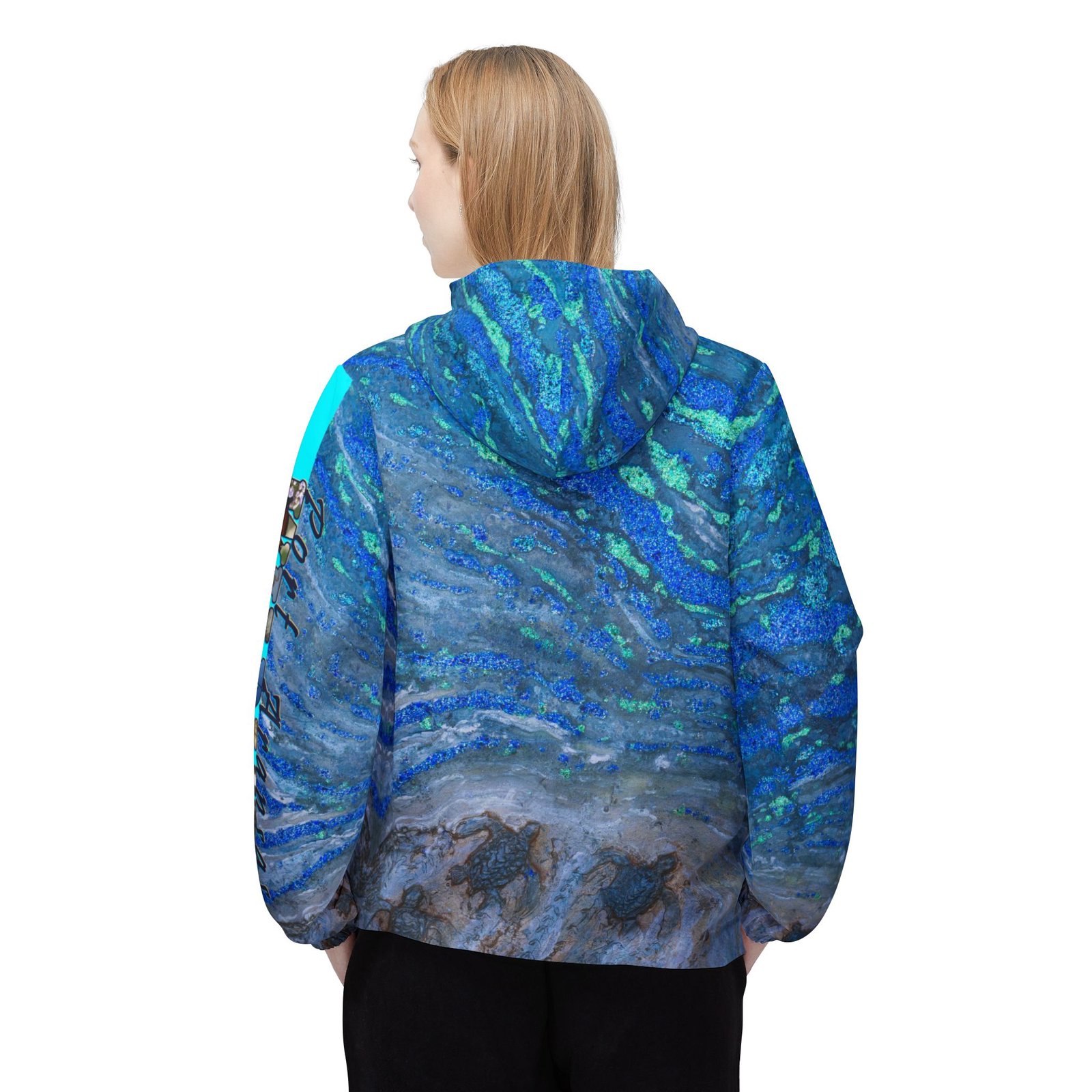 Windbreaker Jacket - Port Aransas Wildlife Sparkling Sea Turtle Hatchlings Design - Image 4