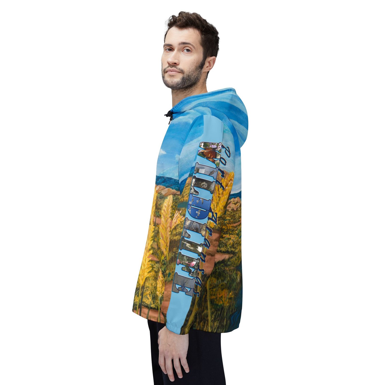 Windbreaker Jacket - Coastal Scenic Art Beach and Dunes Sea Oats Pelicans - Image 9